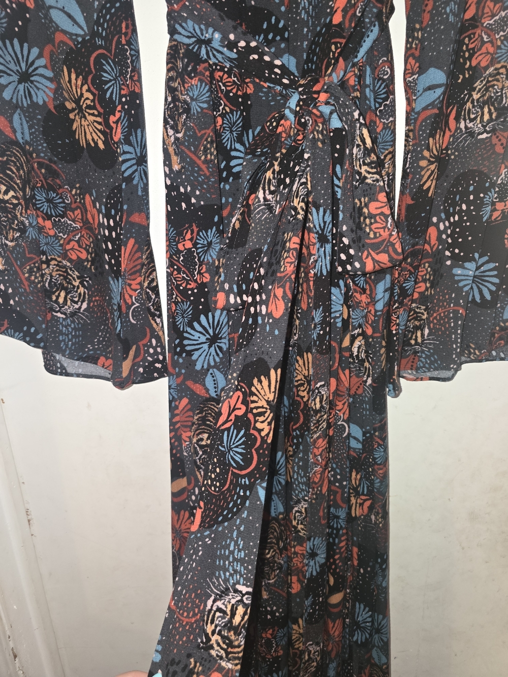Free People Tiger Pint Maxi Dress with Blue and Rust Floral Accents 100% Rayon - Picture 11 of 14